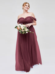 Hors De l'Épaule Col En Cœur Tulle Robe Cabernet Grande Taille