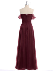 Hors De l'Épaule Col En Cœur Tulle Robe Cabernet