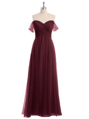 Hors De l'Épaule Col En Cœur Tulle Robe Cabernet Grande Taille