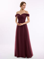 Hors De l'Épaule Col En Cœur Tulle Robe Cabernet