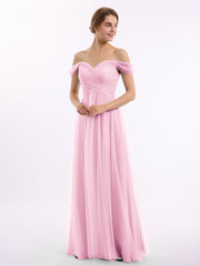 Hors De l'Épaule Col En Cœur Tulle Robe Rose Bonbon