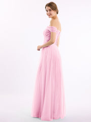 Hors De l'Épaule Col En Cœur Tulle Robe Rose Bonbon