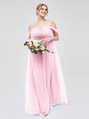 Hors De l'Épaule Col En Cœur Tulle Robe Rose Bonbon