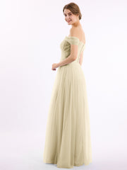 Hors De l'Épaule Col En Cœur Tulle Robe Champagne