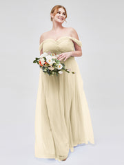 Hors De l'Épaule Col En Cœur Tulle Robe Champagne Grande Taille