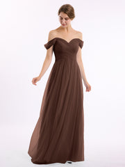 Hors De l'Épaule Col En Cœur Tulle Robe Chocolat