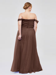 Hors De l'Épaule Col En Cœur Tulle Robe Chocolat Grande Taille