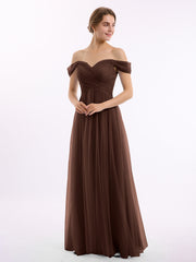 Hors De l'Épaule Col En Cœur Tulle Robe Chocolat