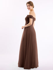 Hors De l'Épaule Col En Cœur Tulle Robe Chocolat