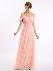 Hors De l'Épaule Col En Cœur Tulle Robe Corail