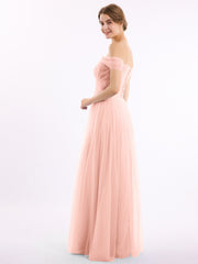 Hors De l'Épaule Col En Cœur Tulle Robe Corail