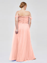 Hors De l'Épaule Col En Cœur Tulle Robe Corail Grande Taille