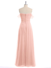 Hors De l'Épaule Col En Cœur Tulle Robe Corail