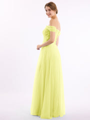 Hors De l'Épaule Col En Cœur Tulle Robe Jonquille