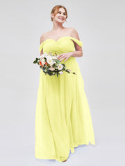 Hors De l'Épaule Col En Cœur Tulle Robe Jonquille Grande Taille