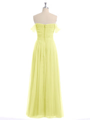 Hors De l'Épaule Col En Cœur Tulle Robe Jonquille