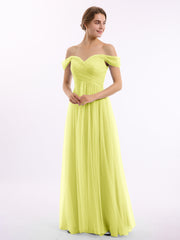 Hors De l'Épaule Col En Cœur Tulle Robe Jonquille