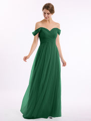 Hors De l'Épaule Col En Cœur Tulle Robe Vert Foncé