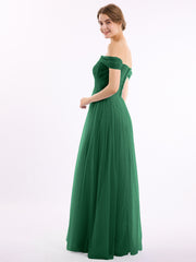 Hors De l'Épaule Col En Cœur Tulle Robe Vert Foncé
