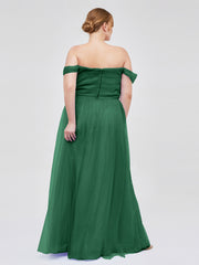 Hors De l'Épaule Col En Cœur Tulle Robe Vert Foncé