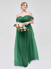 Hors De l'Épaule Col En Cœur Tulle Robe Vert Foncé