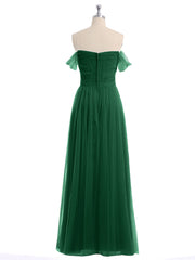 Hors De l'Épaule Col En Cœur Tulle Robe Vert Foncé