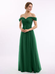 Hors De l'Épaule Col En Cœur Tulle Robe Vert Foncé