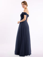 Hors De l'Épaule Col En Cœur Tulle Robe Bleu Marine