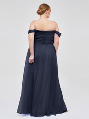 Hors De l'Épaule Col En Cœur Tulle Robe Bleu Marine