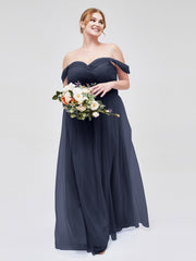 Hors De l'Épaule Col En Cœur Tulle Robe Bleu Marine Grande Taille