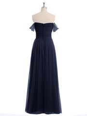 Hors De l'Épaule Col En Cœur Tulle Robe Bleu Marine