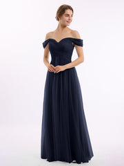 Hors De l'Épaule Col En Cœur Tulle Robe Bleu Marine