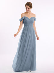 Hors De l'Épaule Col En Cœur Tulle Robe Bleu Poudré