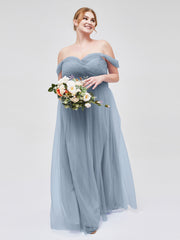 Hors De l'Épaule Col En Cœur Tulle Robe Bleu Poudré