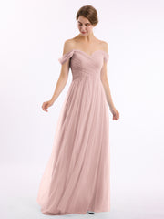 Hors De l'Épaule Col En Cœur Tulle Robe Rose Poudré