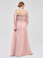 Hors De l'Épaule Col En Cœur Tulle Robe Rose Poudré Grande Taille