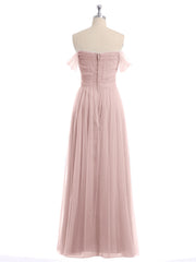 Hors De l'Épaule Col En Cœur Tulle Robe Rose Poudré Grande Taille