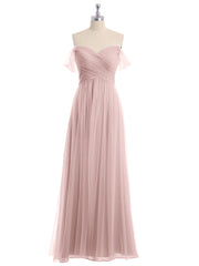 Hors De l'Épaule Col En Cœur Tulle Robe Rose Poudré Grande Taille