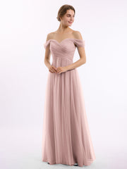 Hors De l'Épaule Col En Cœur Tulle Robe Rose Poudré
