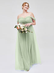 Hors De l'Épaule Col En Cœur Tulle Robe Sauge Poudrée Grande Taille