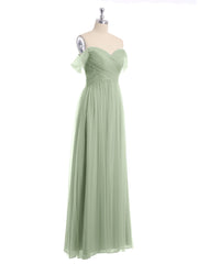 Hors De l'Épaule Col En Cœur Tulle Robe Sauge Poudrée