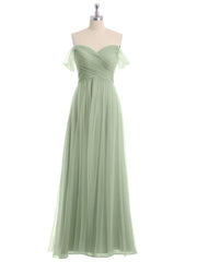 Hors De l'Épaule Col En Cœur Tulle Robe Sauge Poudrée