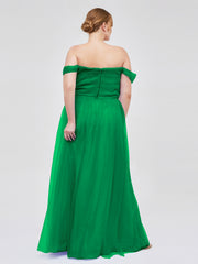 Hors De l'Épaule Col En Cœur Tulle Robe Emeraude