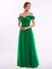 Hors De l'Épaule Col En Cœur Tulle Robe Emeraude