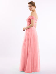 Hors De l'Épaule Col En Cœur Tulle Robe Flamant
