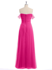 Hors De l'Épaule Col En Cœur Tulle Robe Fuchsia Grande Taille