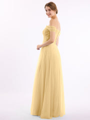 Hors De l'Épaule Col En Cœur Tulle Robe Or