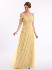 Hors De l'Épaule Col En Cœur Tulle Robe Or