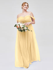 Hors De l'Épaule Col En Cœur Tulle Robe Or Grande Taille