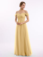 Hors De l'Épaule Col En Cœur Tulle Robe Or